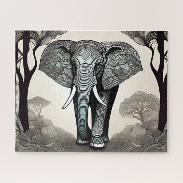 Magnificent Grey  Beautiful Elephant Walking Jigsaw Puzzle (Horizontal)