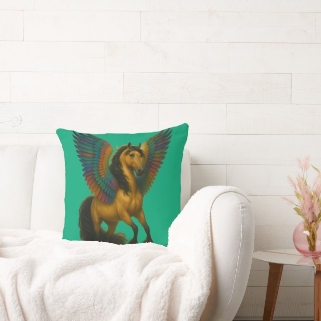 Magnificent Horse With Spectacular Wings Throw Pillow (Couch)