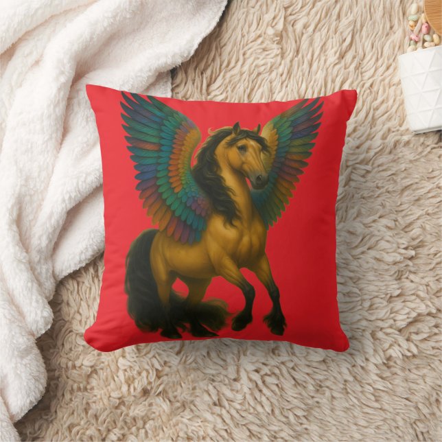 Magnificent Horse With Spectacular Wings Throw Pillow (Blanket)