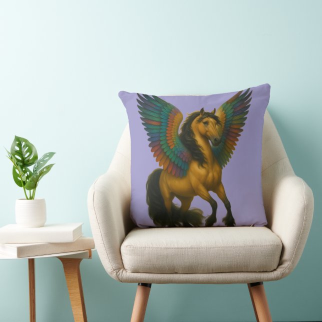 Magnificent Horse With Spectacular Wings Throw Pillow (Chair)