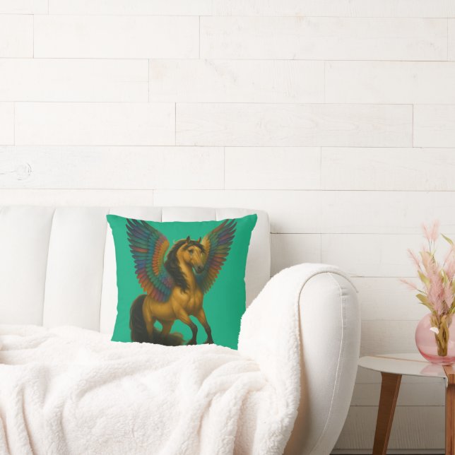 Magnificent Horse With Spectacular Wings Throw Pillow (Couch)