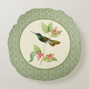 Magnificent Hummingbird Damask Round Pillow