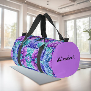 Magnificent hydrangea blossoms, personalizable duffle bag