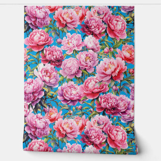Magnificent Love peonies on bright blue azure Wallpaper