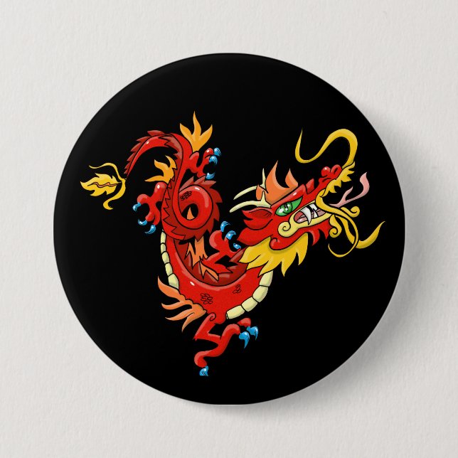 Magnificent Oriental Dragon 3 Inch Round Button (Front)