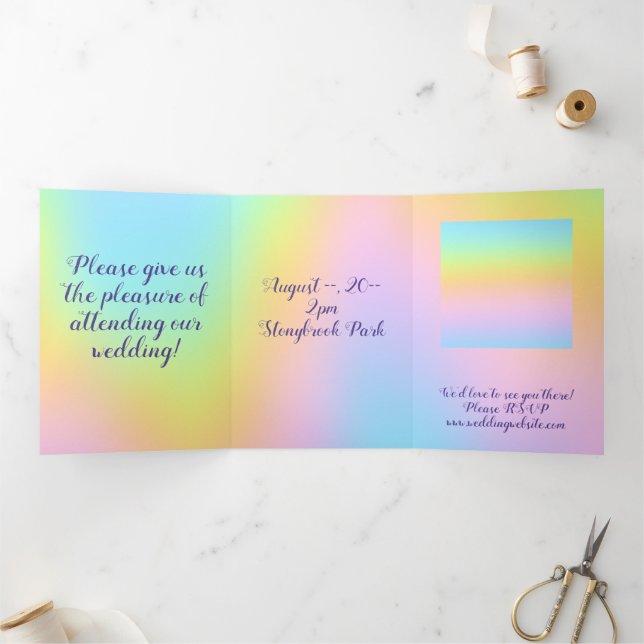 Magnificent Pastel Rainbow Wedding Tri-Fold Invitation (Inside)