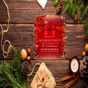 Magnificent Red, Decorative Ribbon Diamonds Frame Invitation