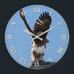 Magnificent Red-Tailed Hawk Raptor Bird of Prey Large Clock<br><div class="desc">This clock features an amazing wildlife photo of a red-tailed hawk perched on the peak of a roof with its wings lifted high above it's head preparing to take off. Great for a bird or raptor enthusiast.</div>
