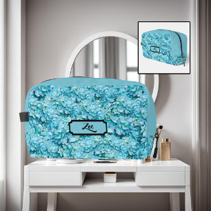 Magnificent, turquoise hydrangea blossoms, custom dopp kit