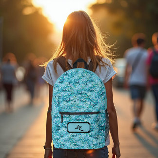 Magnificent, turquoise hydrangea blossoms, custom printed backpack