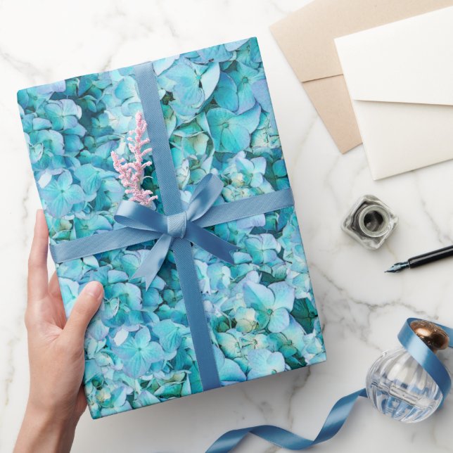 Magnificent, turquoise hydrangea blossoms wrapping paper (Gifting)