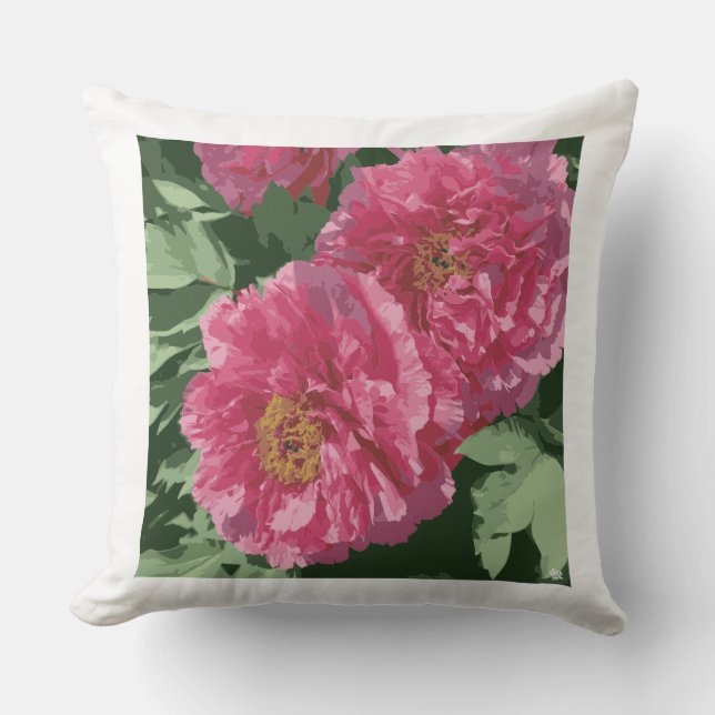 Magnificent vibrant pink peony on throw pillow. throw pillow (Front)
