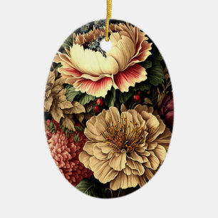 Magnificent Vintage Floral Arrangement Ceramic Ornament