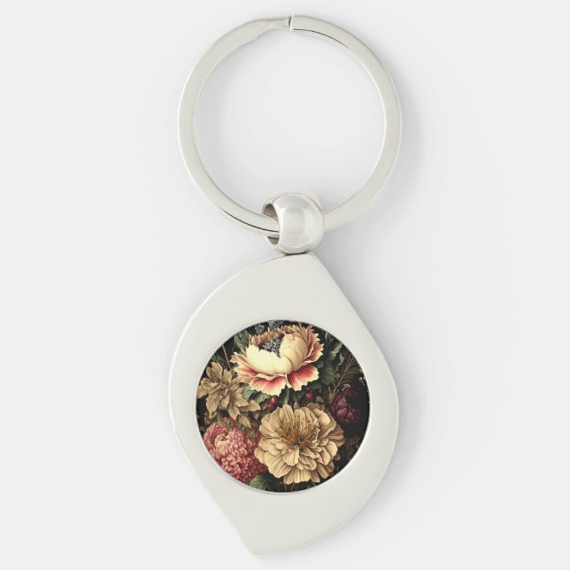 Magnificent Vintage Floral Arrangement  Keychain (Front)