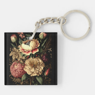 Magnificent Vintage Floral Arrangement Keychain