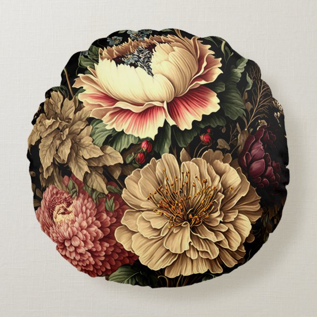Magnificent Vintage Floral Arrangement  Round Pillow (Front)