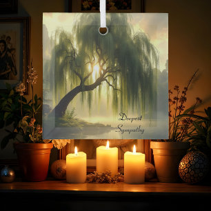 Magnificent weeping willow by a pond, custom  glass ornament