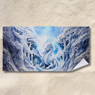 Magnificent White Dragon Fantasy Beach Towel