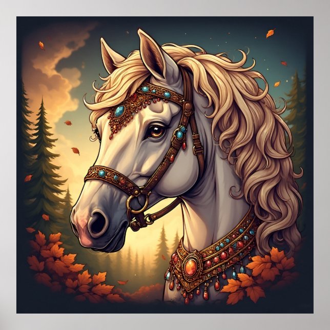 Magnificent white horse poster (Front)