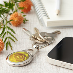 Magnificent yellow rose macro picture keychain