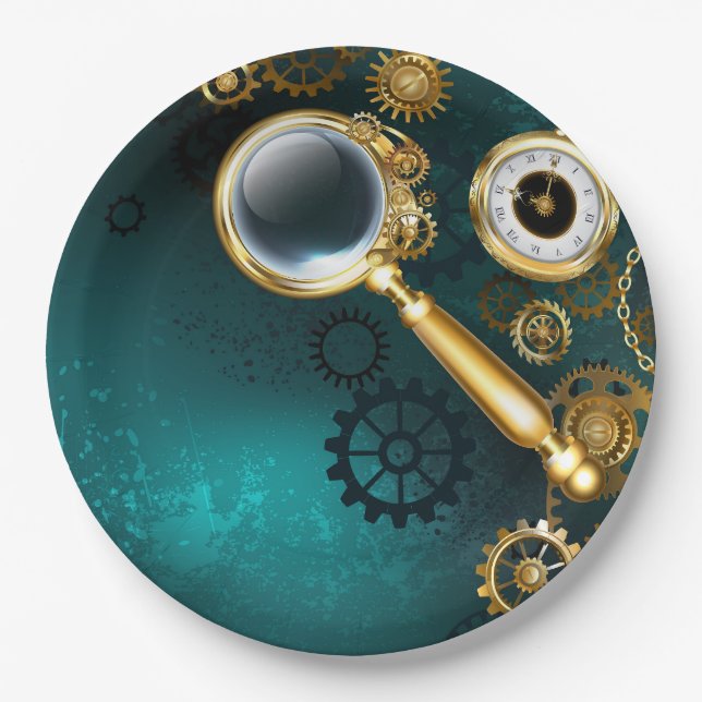 Magnifier in Steampunk Style Paper Plate (Front)