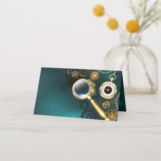 Magnifier in Steampunk Style Place Card (Front)