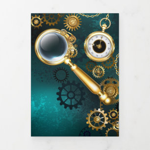 Magnifier in Steampunk Style Tri-Fold Announcement