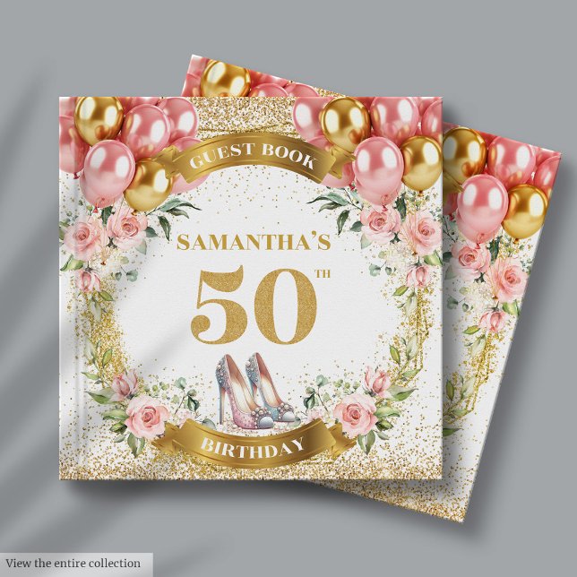 Magnifique 50ème anniversaire Livre d'invités talo (Stunning 50th Birthday Guest Book Pink Heels Boho)