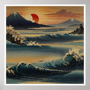 Magnifique art mural aquarelle des montagnes japon