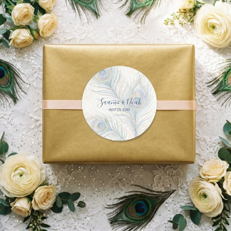 Magnifique autocollant rond de mariage à plumes de