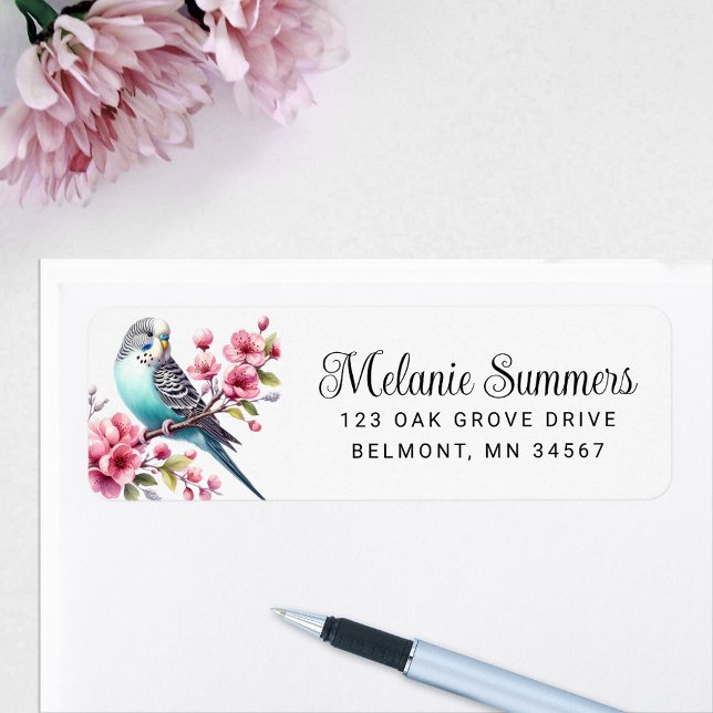 Magnifique Budgie aux fleurs roses Adresse de reto (Créateur téléchargé)
