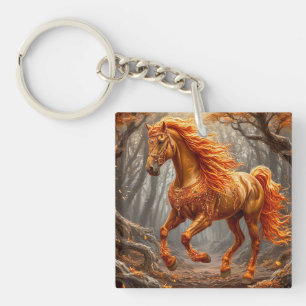 Magnifique cheval orange dans la forêt automnale