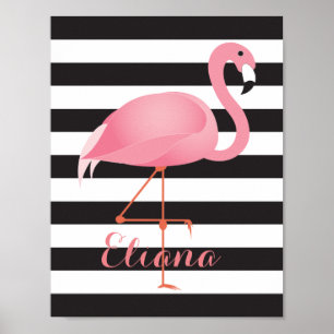 Magnifique, élégante affiche flamingo avec nom
