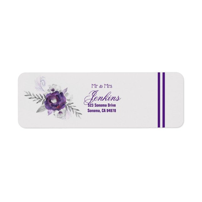 Magnifique Gris Violet Floral Retour Adresse Étiqu (Devant)