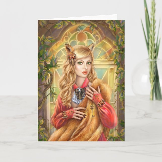 Magnifique imaginaire femme fox carte de voeux (Devant)