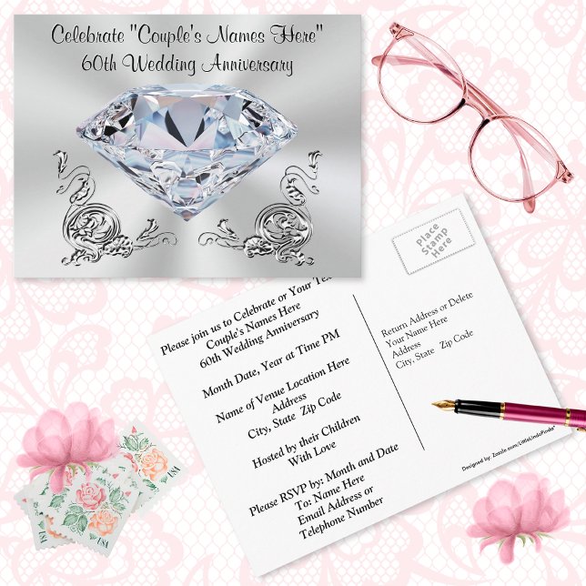 Magnifique Invitations personnalisées du 60e anniv (Cheap, 60th Anniversary Invitations or 60th Anniversary Save the Dates, Post Cards. )