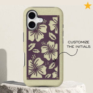 Magnifique Lin Floral Métal Violet Monogramme Pers