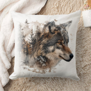 Magnifique loup dans un oreiller jeté de neige