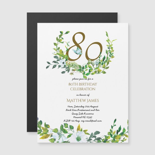 Magnifique Magnétique 80e anniversaire Invitations (Devant / Derrière)