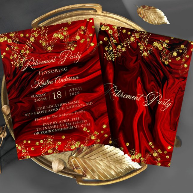 Magnifique Marbre Red Retraite Party Invitation (Créateur téléchargé)