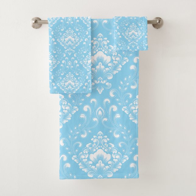 Magnifique motif floral bleu ciel et blanc (En situation)