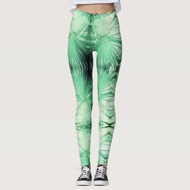 Magnifique Pale Green Palm Tree Leggings (Devant)