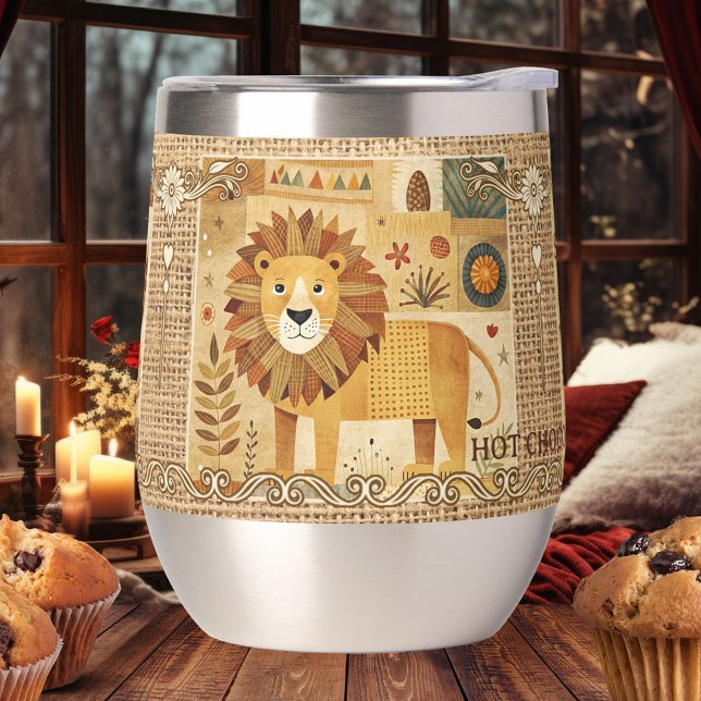 Magnifique Sac À Draps Animaux douillets Paruline  (Cute insulated tumbler featuring scrapbook animals on retro burlap - coffee - hot chocolate)