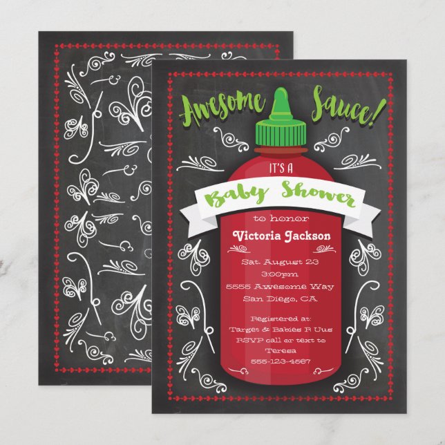 Magnifique sauce chaude baby shower invitations de (Devant / Derrière)