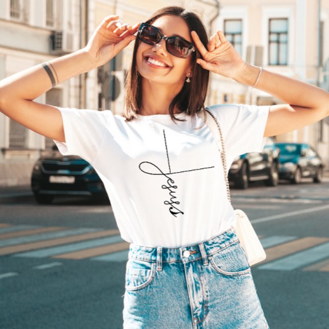 Magnifique T-shirt Jesús Croix Script (Créateur téléchargé)