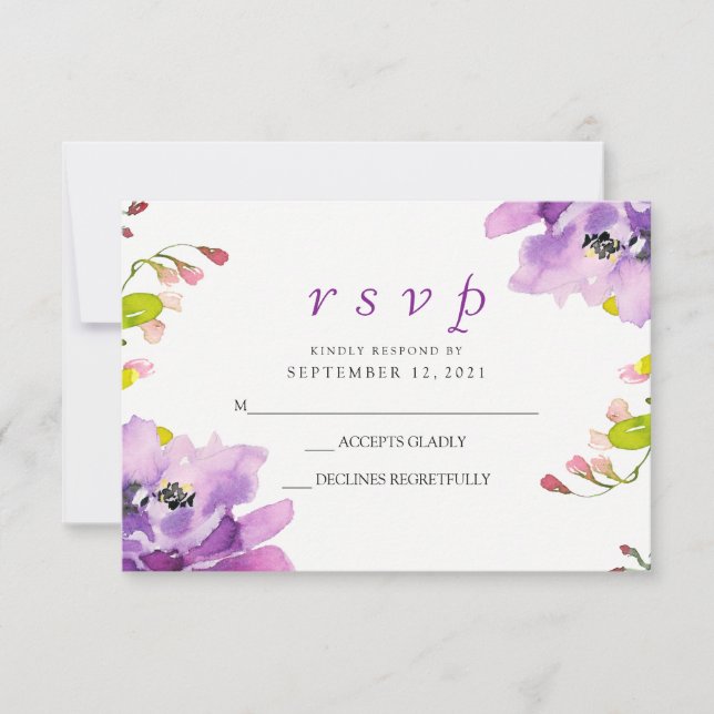 Magnifique Violet Floral Mariage RSVP Invitation (Devant)