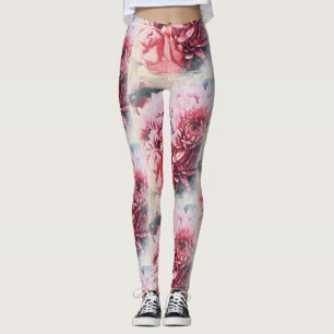 Magnifiques leggings à fleurs rose chrysanthème ro