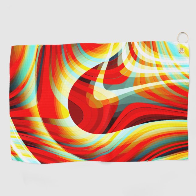 Magnifying curved red strokes overlapping in mess  golf towel (Horizontal)