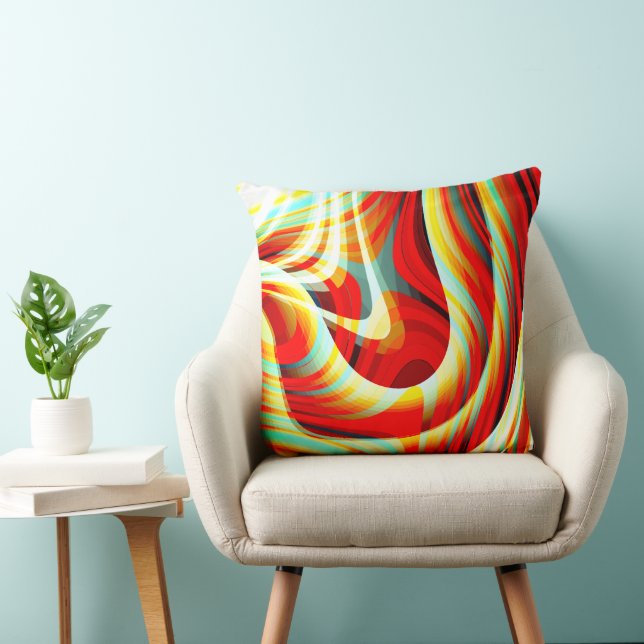 Magnifying curved red strokes overlapping in mess  throw pillow (Chair)