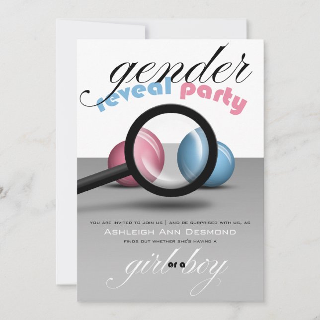 Magnifying Glass Marbles Gender Reveal Party Invitation (Front)